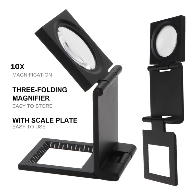 Rongon Jewelers Loupe 10X 28mm Pocket Magnifying Glass Lens 5Pcs Three-Folding Magnifiers Zinc Alloy Small Loupe Magnifier with Scale for Textile Optical Jewelry Tool - Image 4